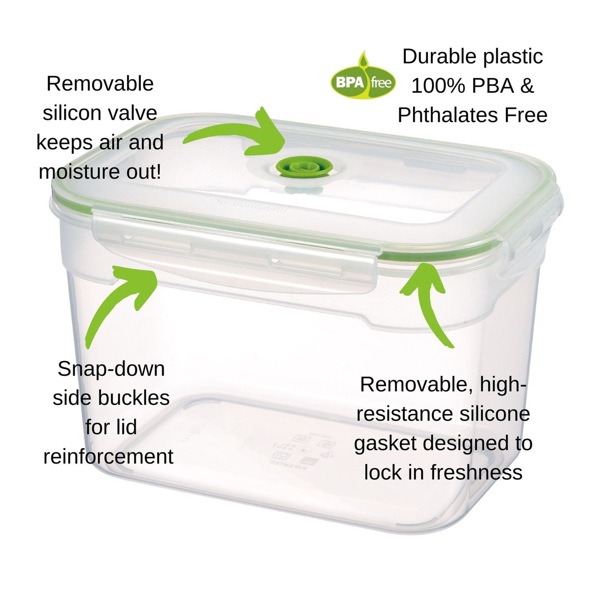 11 pc Vacuum Seal Food Storage Container Set | Hand Held Vacuum Food System | Deep Freezer Food Storage Sealer | Quick Seal Marinator | Rectangular | Green Color - Lasting Freshness