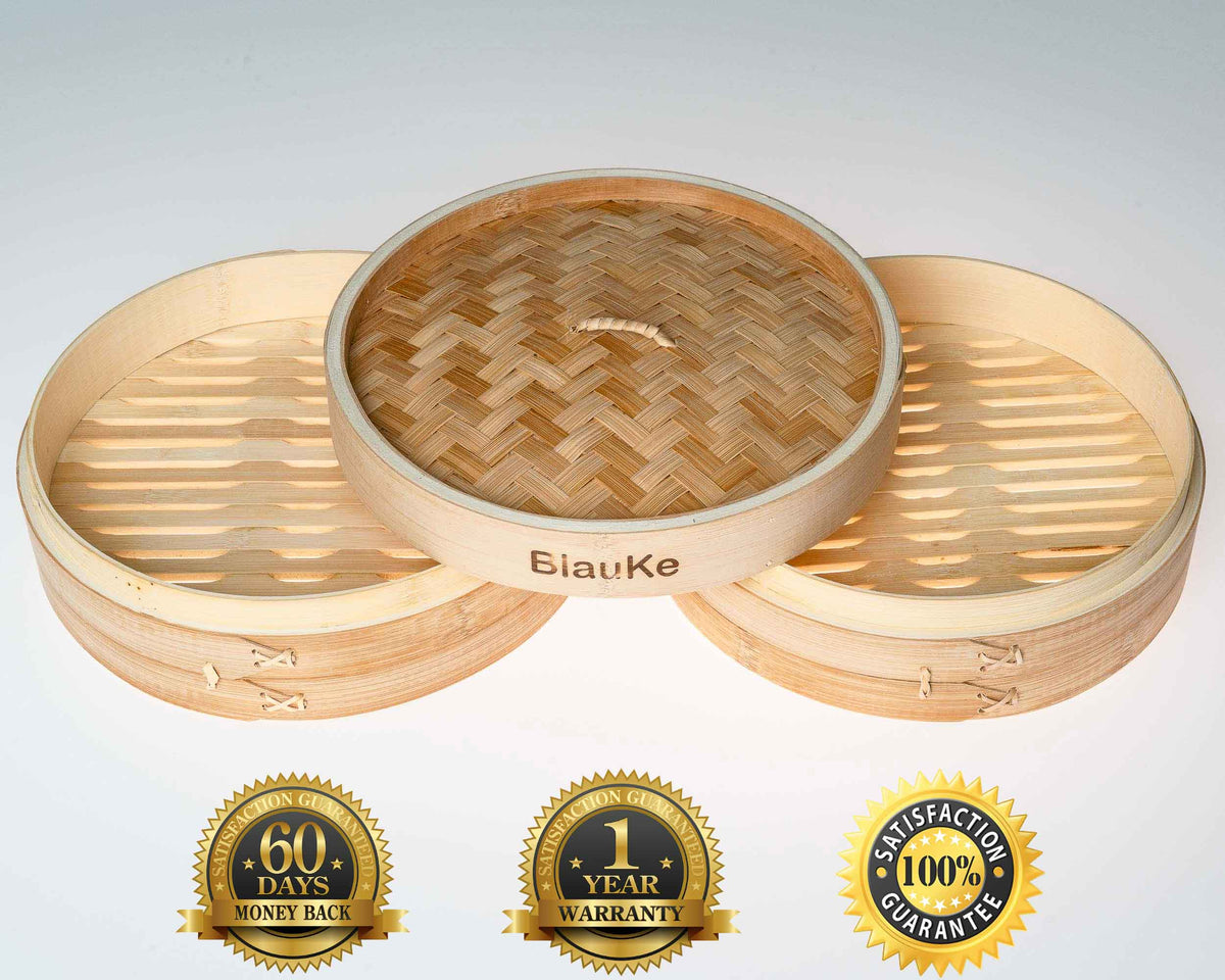 2-Tier Bamboo Steamer for Cooking Dumplings, Vegetables, Meat, Fish