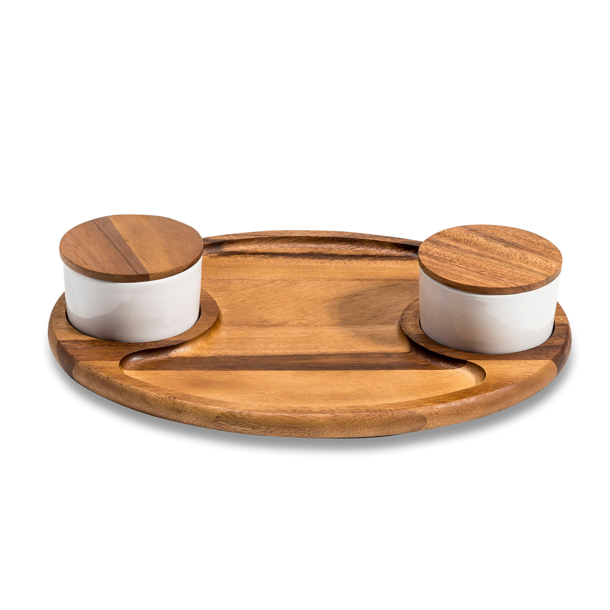Charcuterie/ Serving Tray w/ 2 ceramic bowls w/ lids