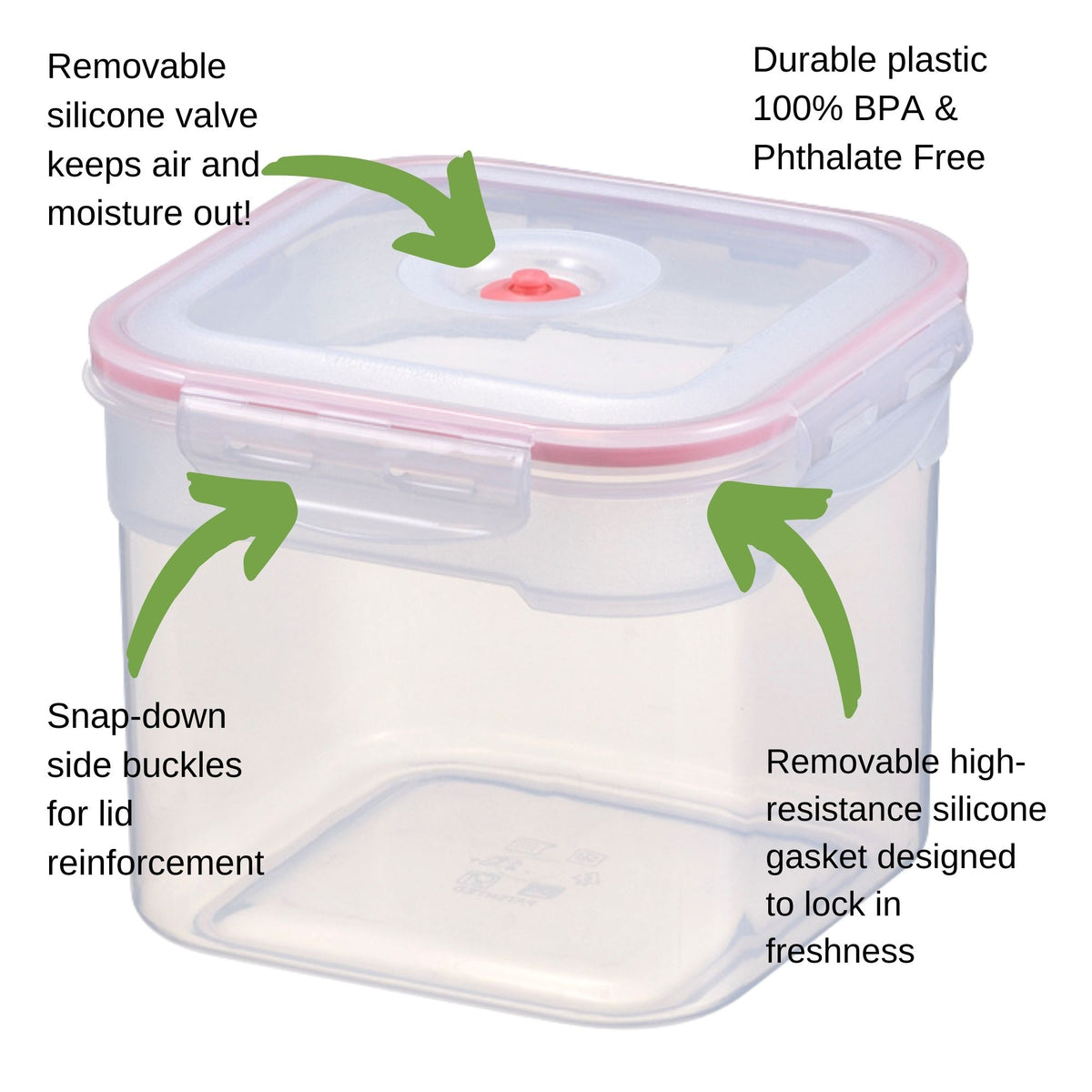 Square Vacuum Seal Container | 4.0 Liter / 4.2 Qt (Coral)