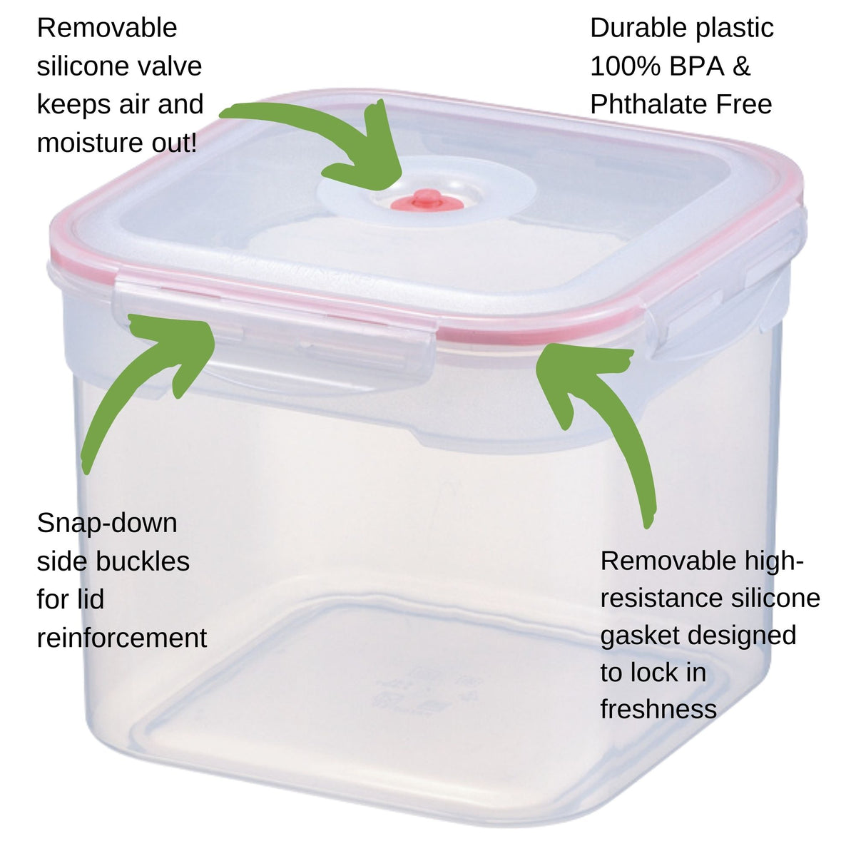 Square Vacuum Seal Container | 6.4 Liter / 1.7 Gal (Coral)