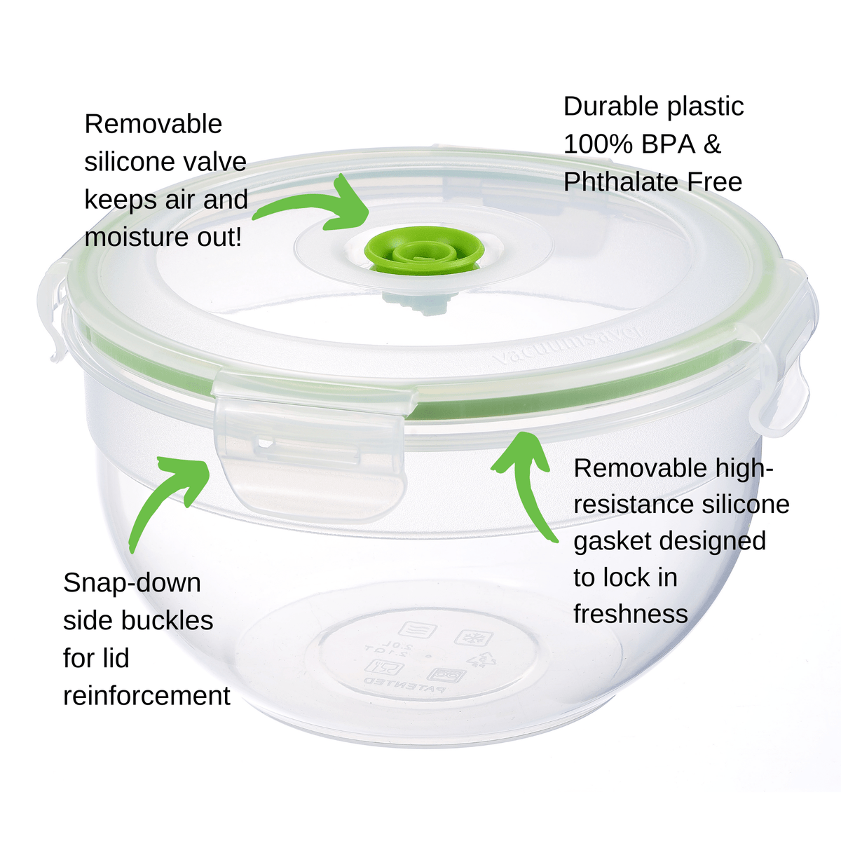 11 pc Vacuum Seal Food Storage Container Set | Hand Held Vacuum Food System | Deep Freezer Food Storage Sealer | Quick Seal Marinator | Round Bowl - Lasting Freshness
