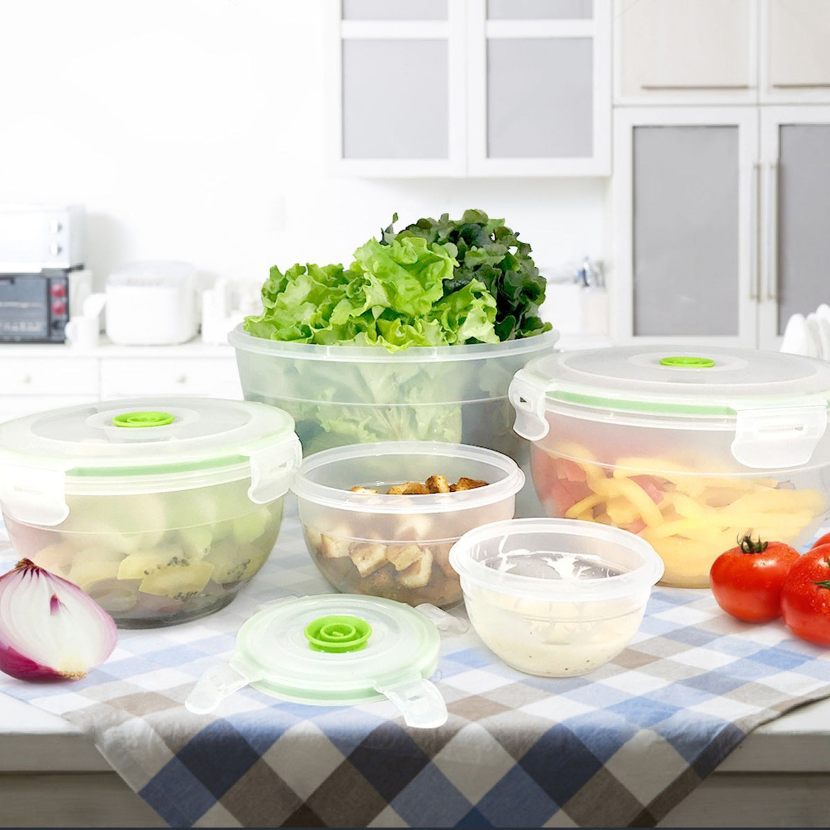 11 pc Vacuum Seal Food Storage Container Set | Hand Held Vacuum Food System | Deep Freezer Food Storage Sealer | Quick Seal Marinator | Round Bowl - Lasting Freshness