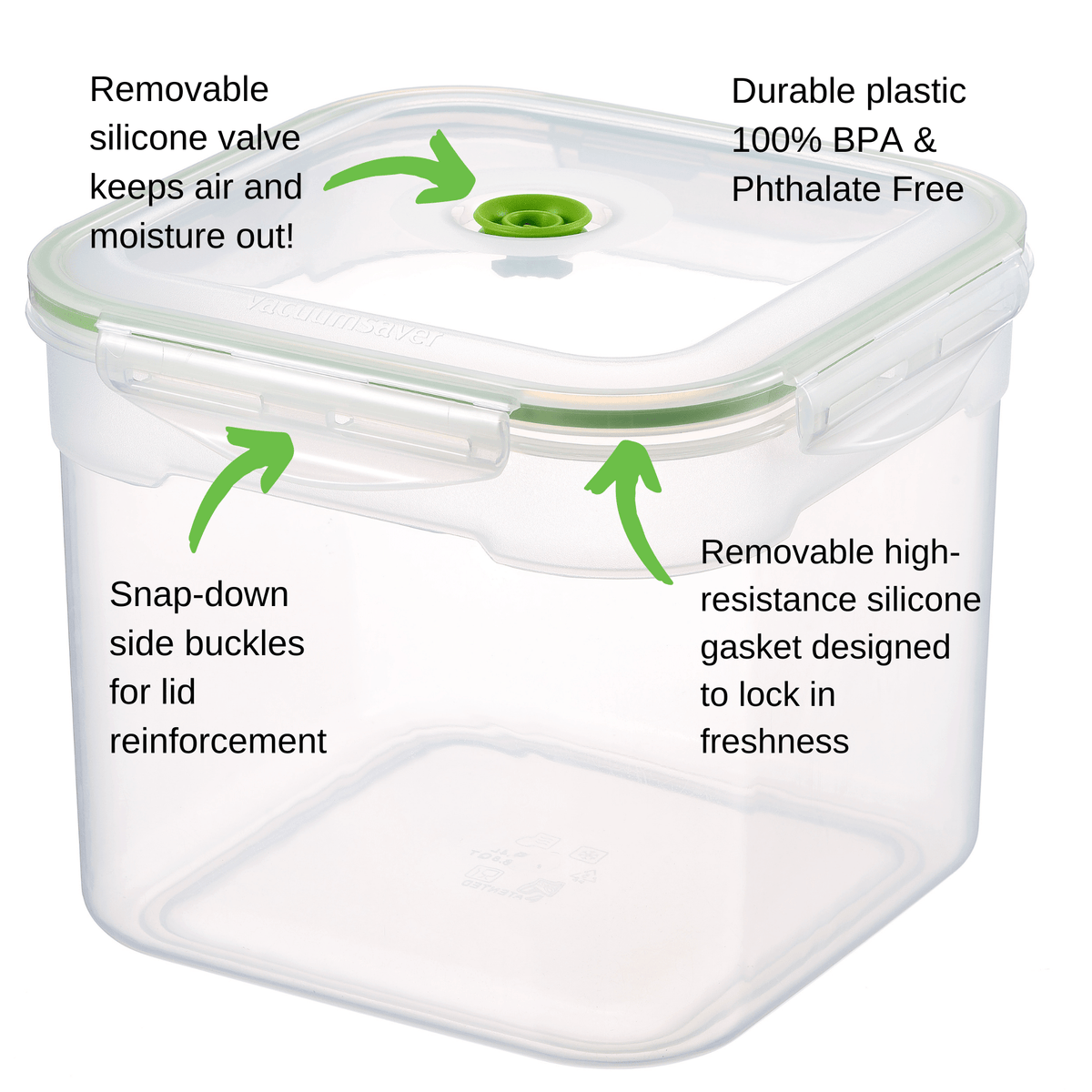 11 pc Vacuum Seal Food Storage Container Set | Hand Held Vacuum Food System | Deep Freezer Food Storage Sealer | Quick Seal Marinator | Square | Green Color - Lasting Freshness